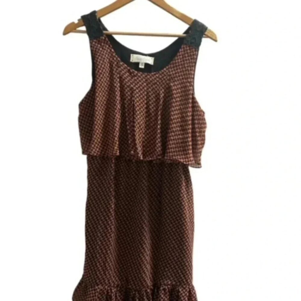 Criss Cross Dress Women Size Large Ruffle Busy Geo Print Popover Strappy Sleeve